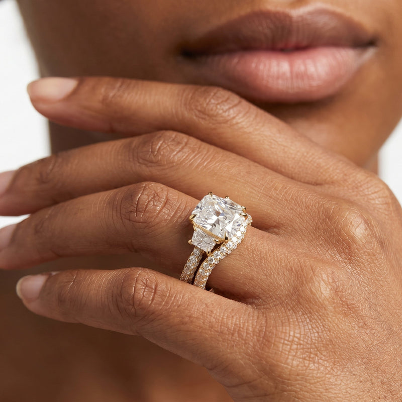 The Windsor Trapezoid Three Stone Diamond Wedding Band