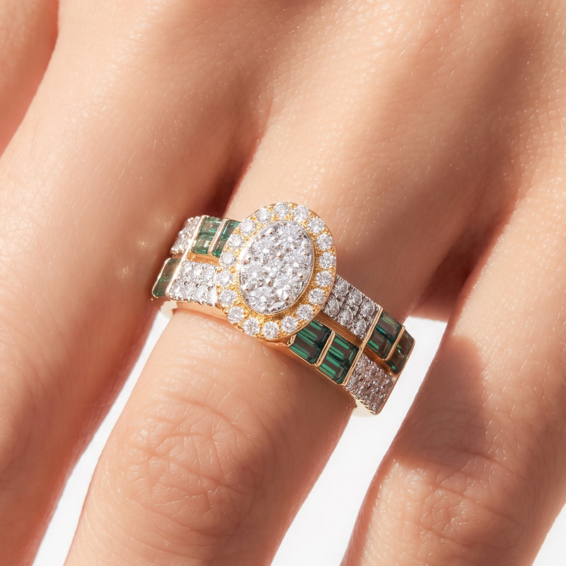 Emera Crest Emerald & Diamond Fashion Ring
