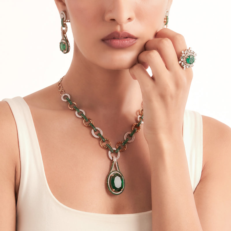 Glyph Emerald & Diamond Fashion Earrings
