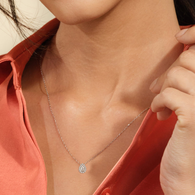 Halo Pear Lab Created Diamond Necklace