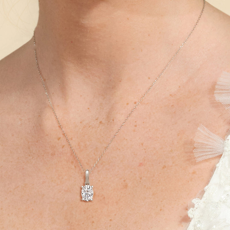 Knife-Edge Bale Oval Lab Created Diamond Solitaire Pendant
