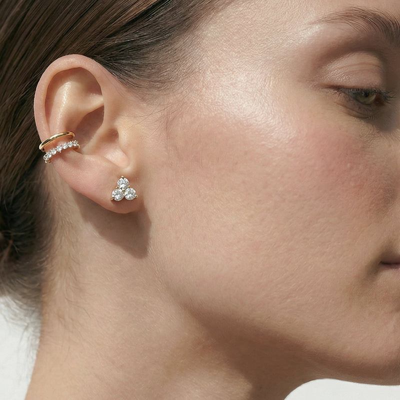 Classic Three Stone Cluster Diamond Earrings