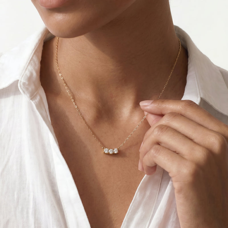 Dainty Three Stone Diamond Necklace