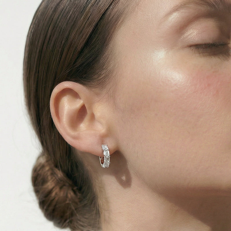 Emerald Cut Huggie Earrings