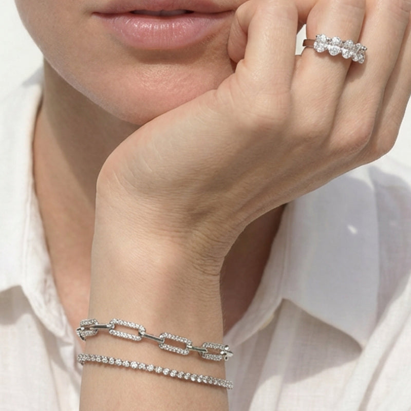 Diamond Studded Rectangular Link Bracelet