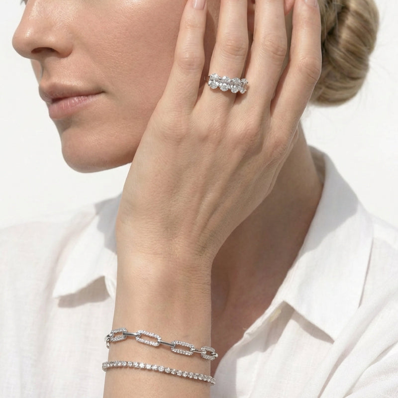 Diamond Studded Rectangular Link Bracelet