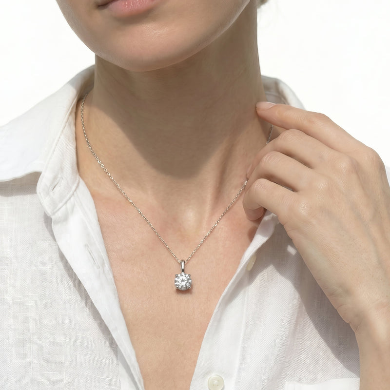Knife-Edge Bale Round Lab Created Diamond Solitaire Pendant