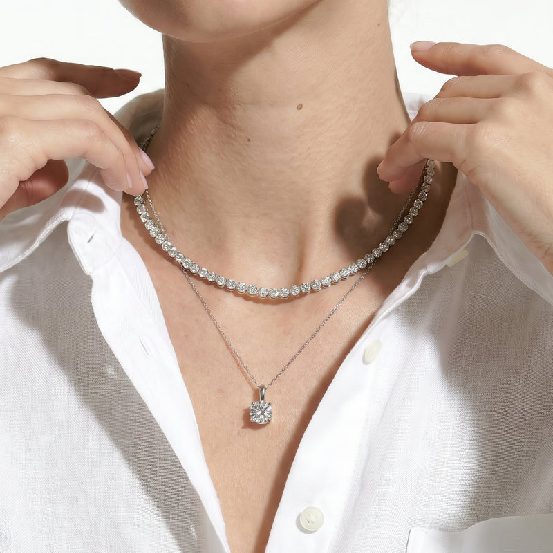 Knife-Edge Bale Round Lab Created Diamond Solitaire Pendant