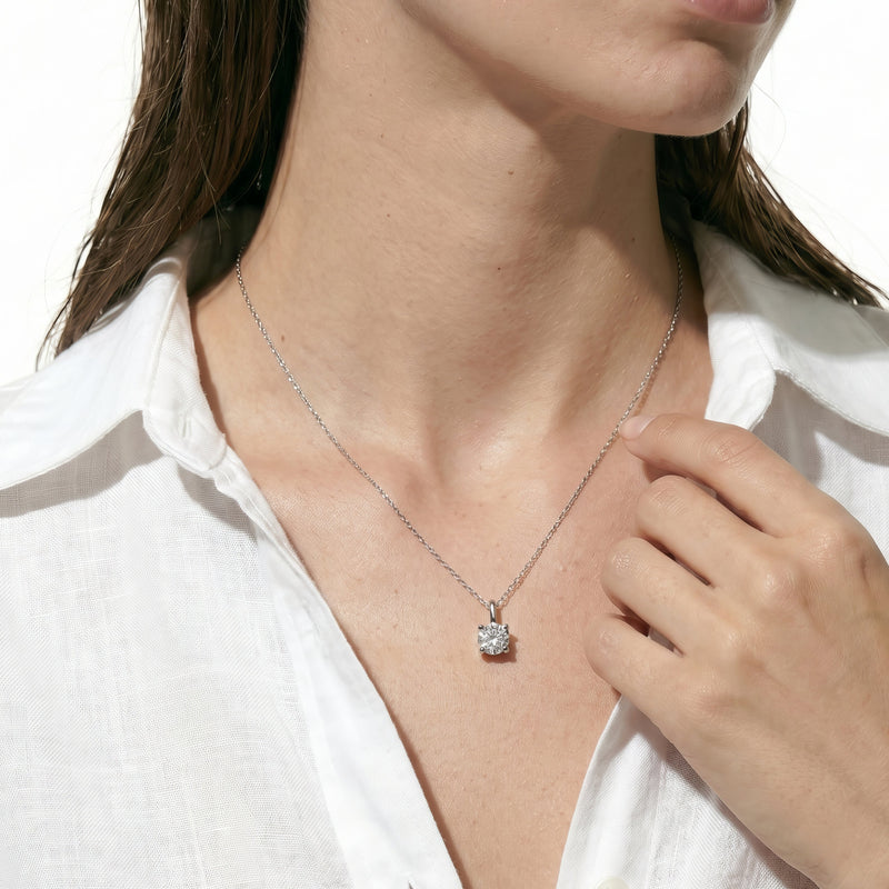 Knife-Edge Bale Round Lab Created Diamond Solitaire Pendant