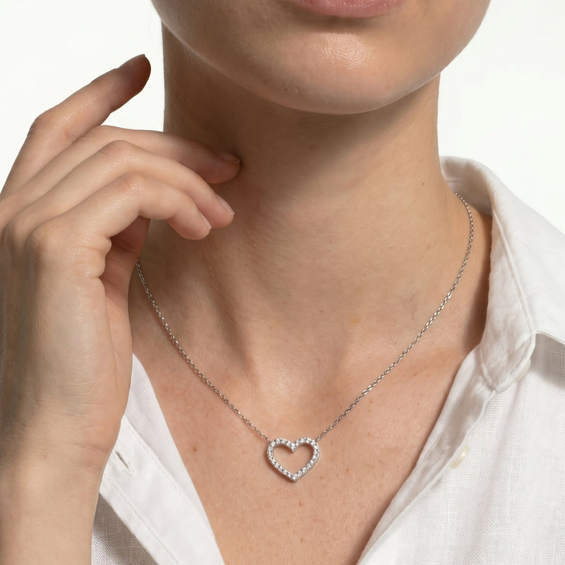 Petite Lab Created Diamond Studded Heart Necklace