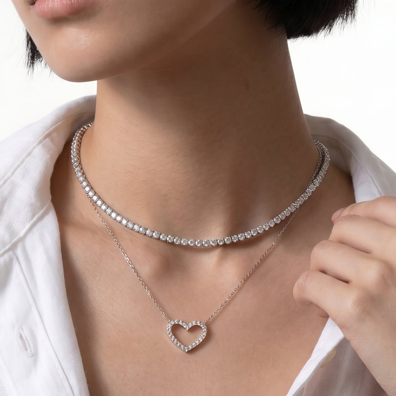Petite Lab Created Diamond Studded Heart Necklace
