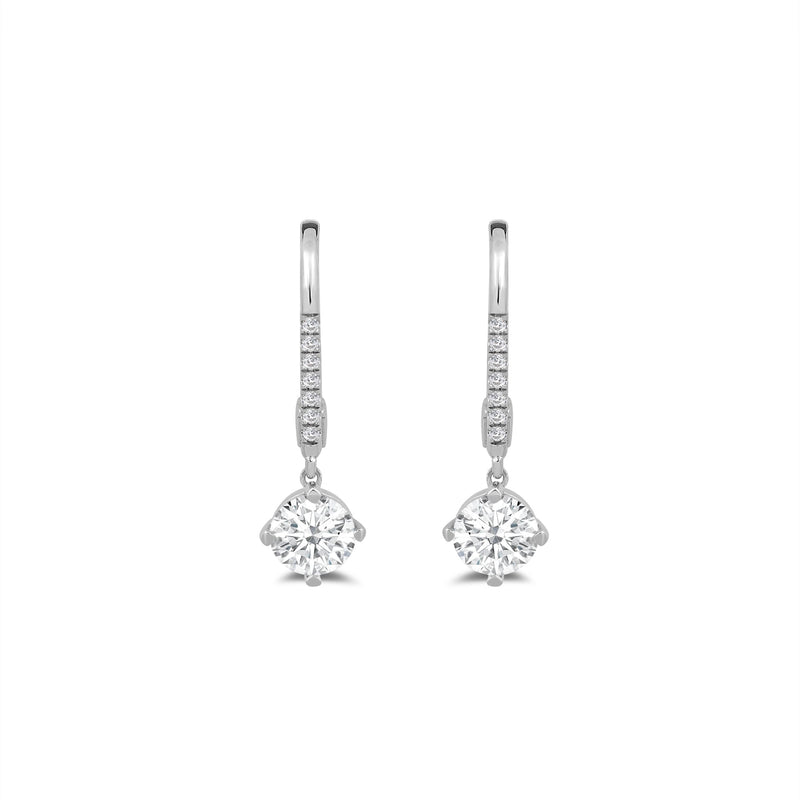 Studded Leverback Round Kite Set Diamond Dangler Earrings