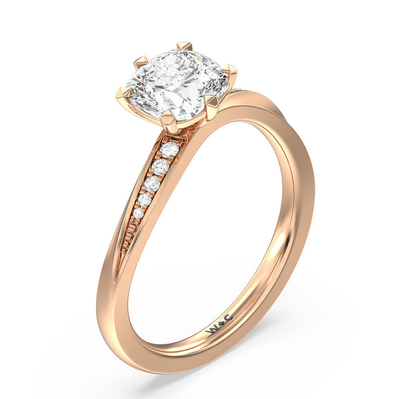Six Prong Wavy Diamond Shank Engagement Ring