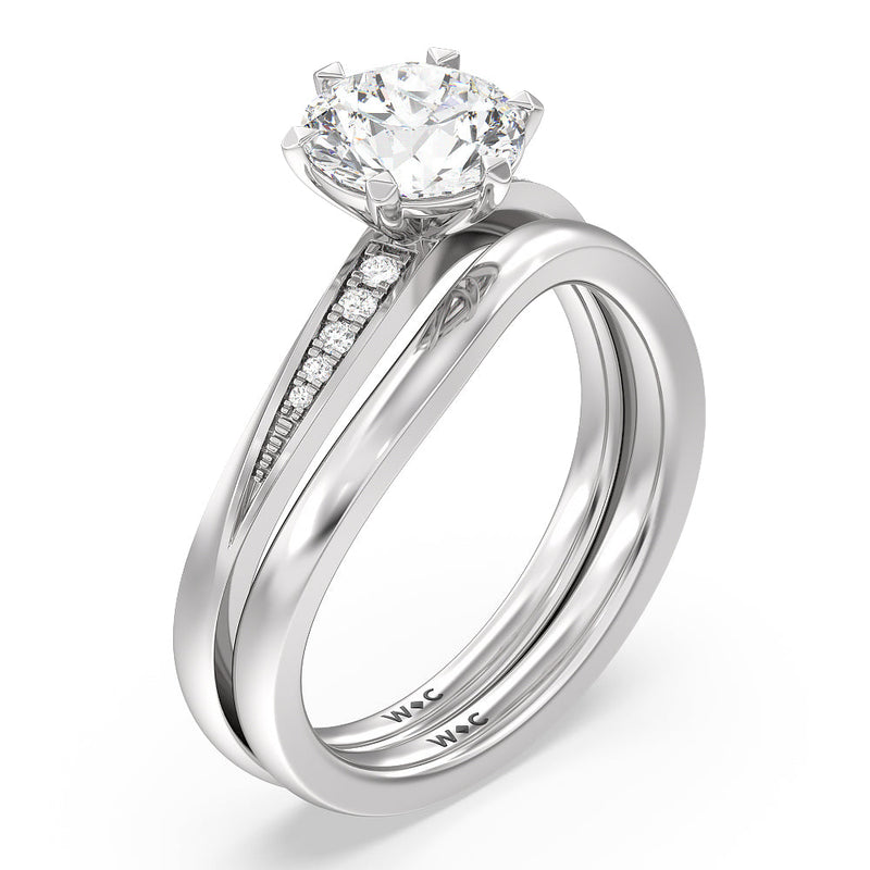 Six Prong Wavy Diamond Shank Engagement Ring