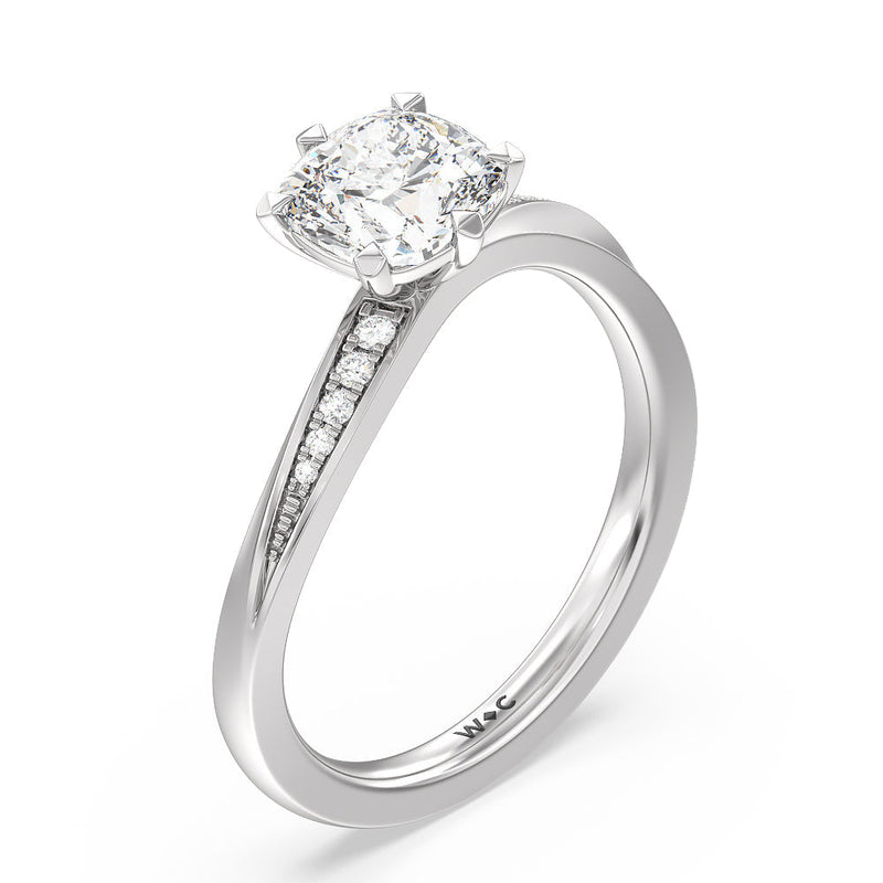 Six Prong Wavy Diamond Shank Engagement Ring