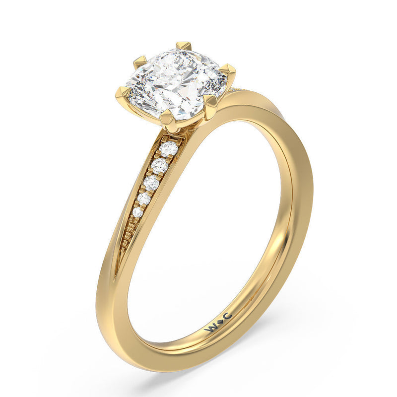 Six Prong Wavy Diamond Shank Engagement Ring