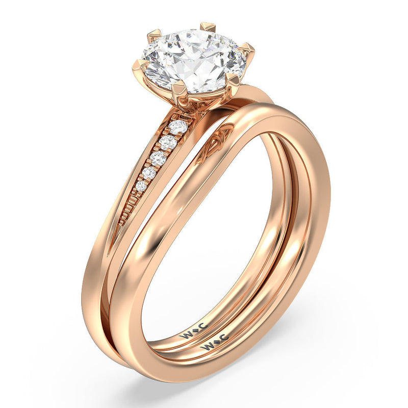 Six Prong Wavy Diamond Shank Engagement Ring