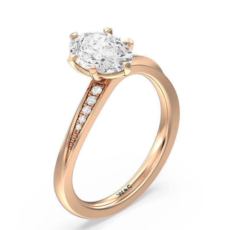 Six Prong Wavy Diamond Shank Engagement Ring