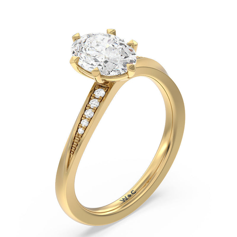 Six Prong Wavy Diamond Shank Engagement Ring