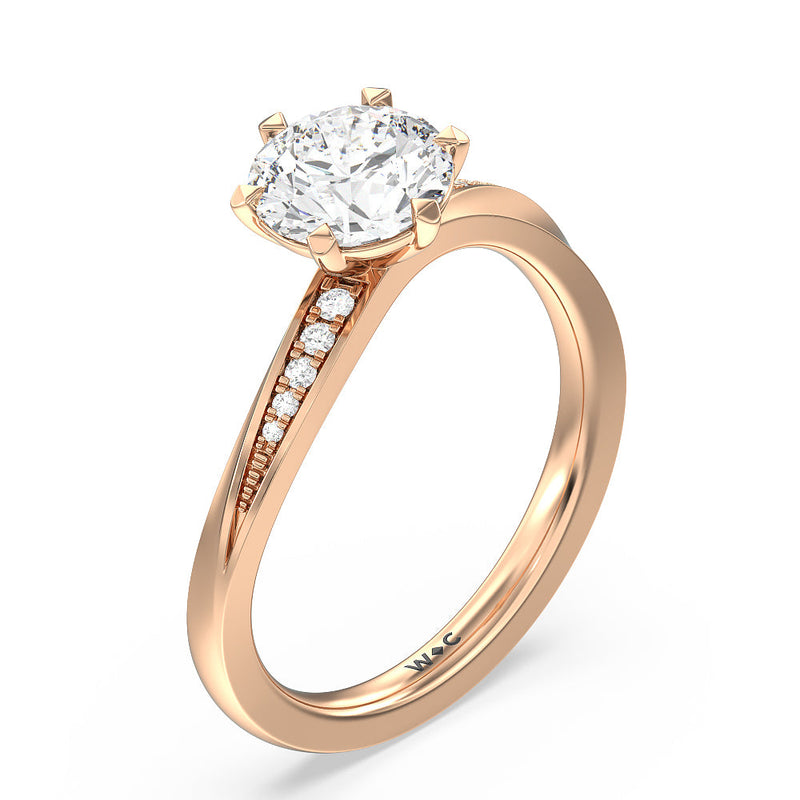 Six Prong Wavy Diamond Shank Engagement Ring