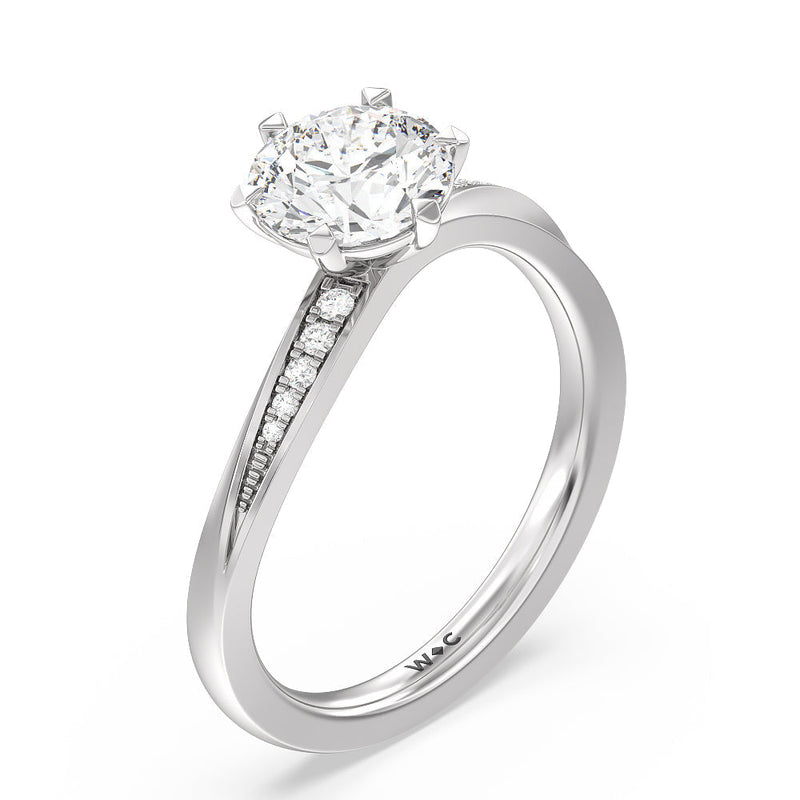Six Prong Wavy Diamond Shank Engagement Ring