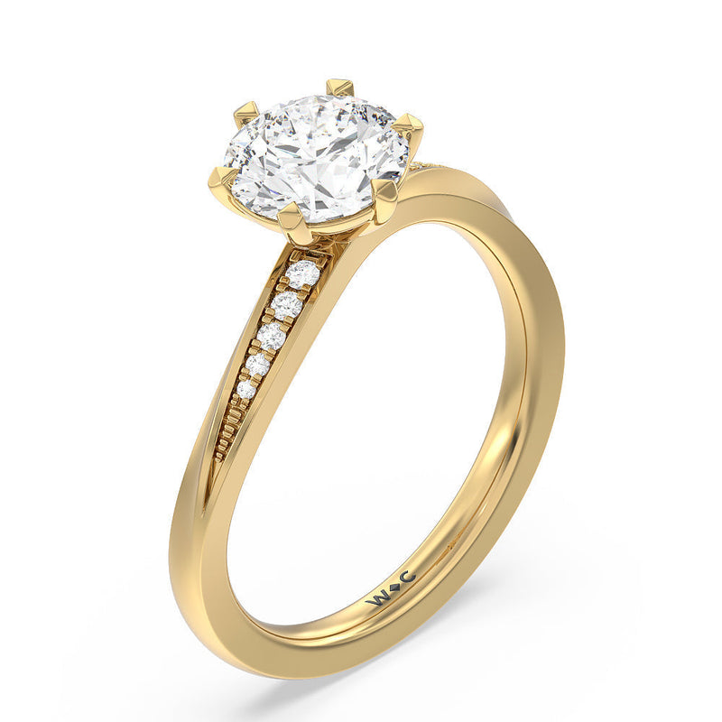 Six Prong Wavy Diamond Shank Engagement Ring