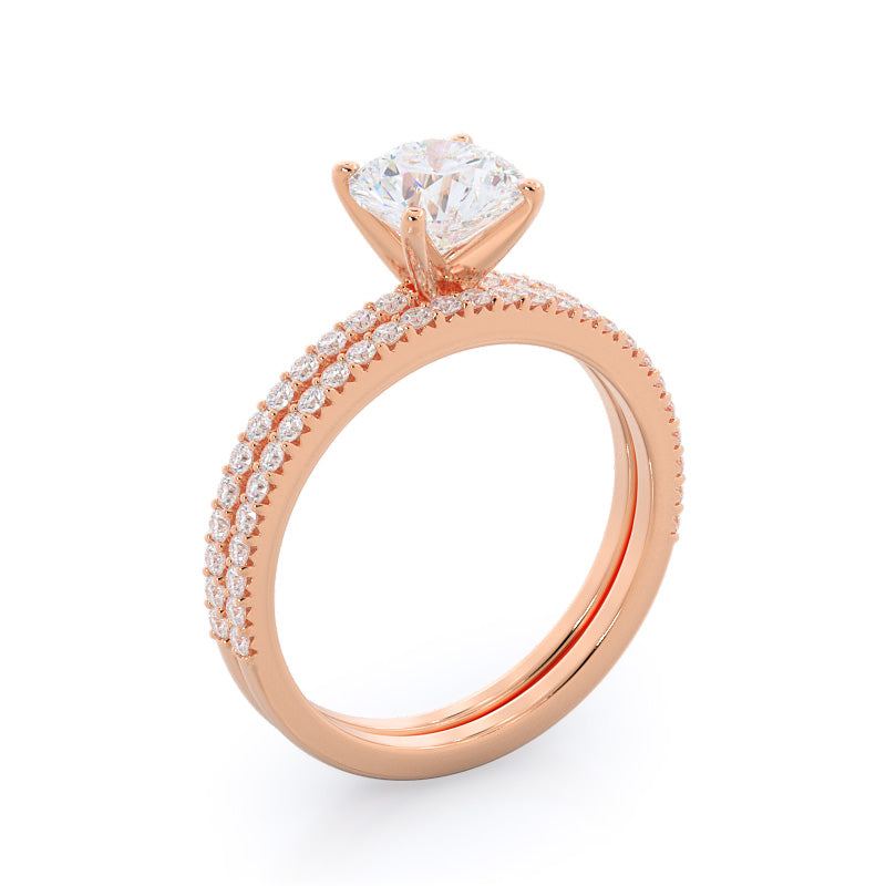 French Cut Pave Diamond Engagement Ring