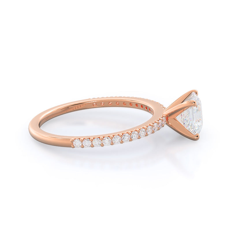 French Cut Pave Diamond Engagement Ring