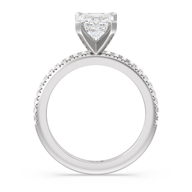 French Cut Pave Diamond Engagement Ring