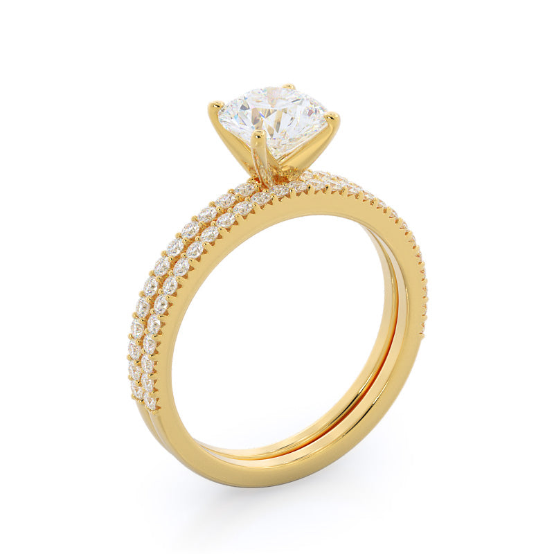 French Cut Pave Diamond Engagement Ring