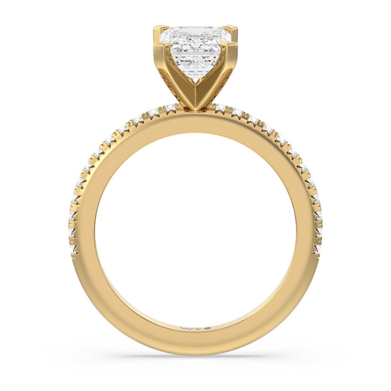 French Cut Pave Diamond Engagement Ring
