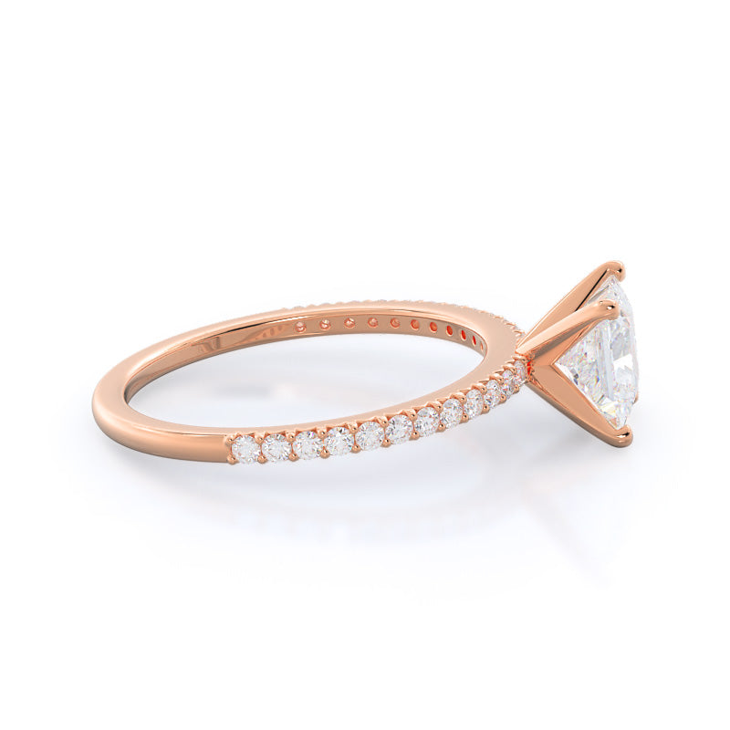 French Cut Pave Diamond Engagement Ring