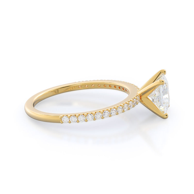 French Cut Pave Diamond Engagement Ring