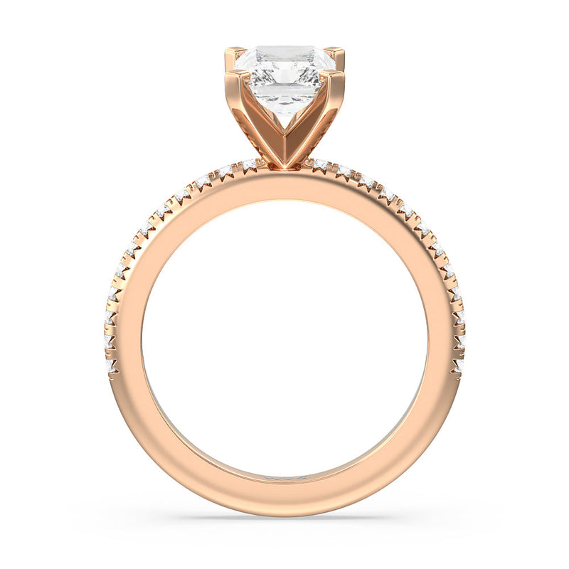 French Cut Pave Diamond Engagement Ring
