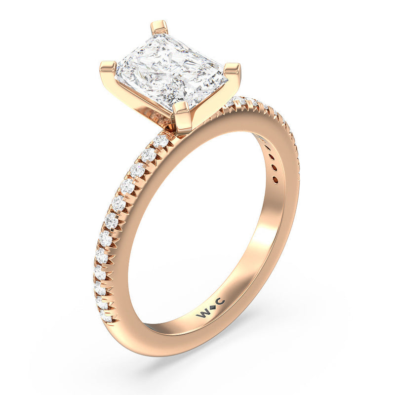 French Cut Pave Diamond Engagement Ring