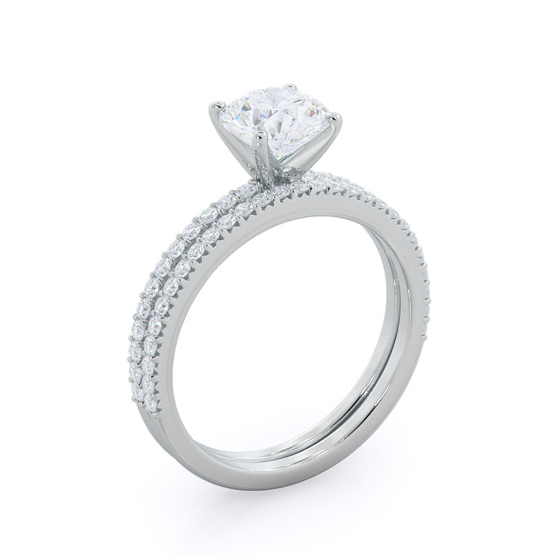 French Cut Pave Diamond Engagement Ring