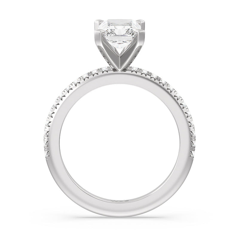 French Cut Pave Diamond Engagement Ring