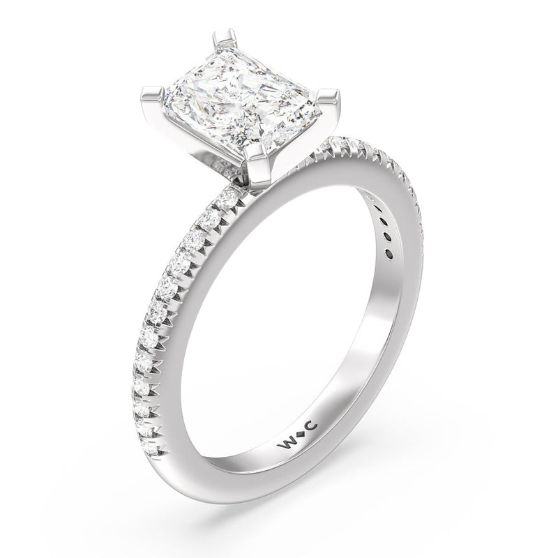 French Cut Pave Diamond Engagement Ring