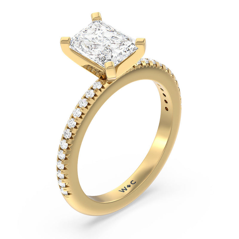 French Cut Pave Diamond Engagement Ring