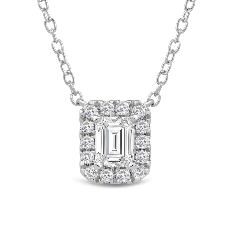 Halo Emerald Lab Created Diamond Necklace