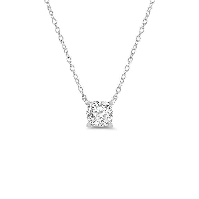 4 Prong Basket Lab Created Diamond Cushion Solitaire Necklace