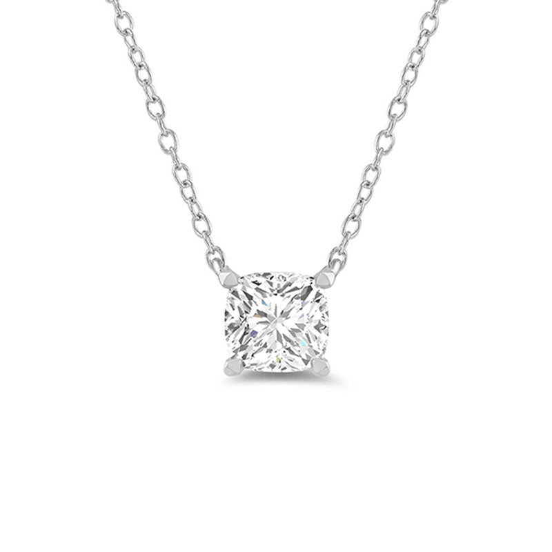 4 Prong Basket Lab Created Diamond Cushion Solitaire Necklace