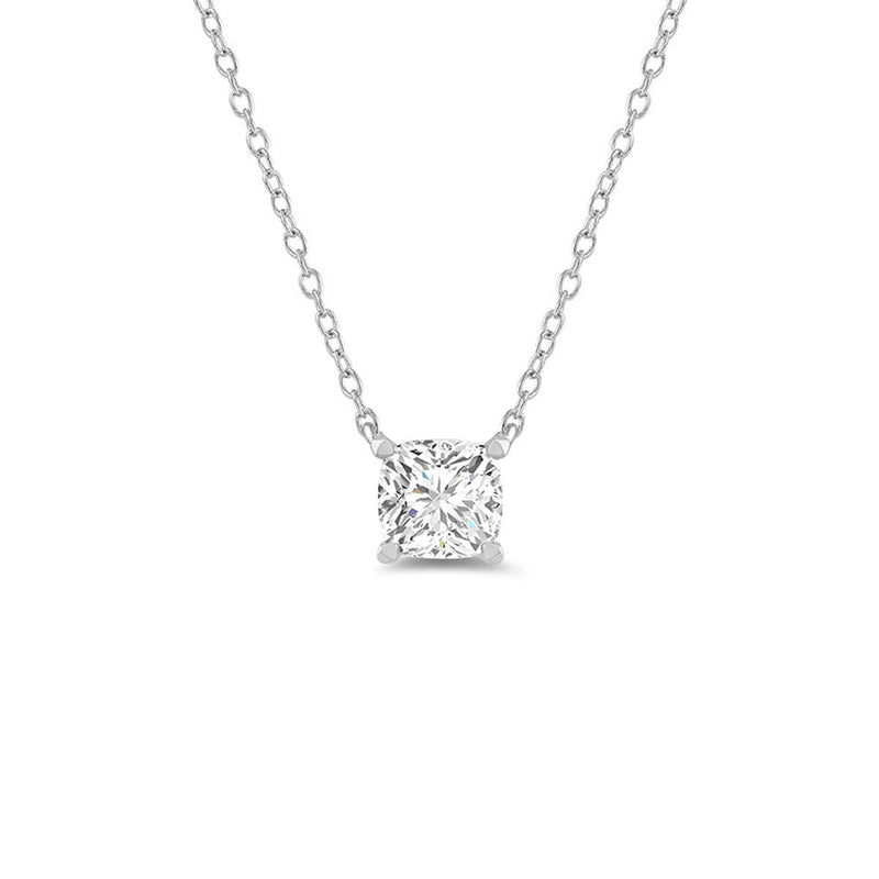 4 Prong Basket Lab Created Diamond Cushion Solitaire Necklace