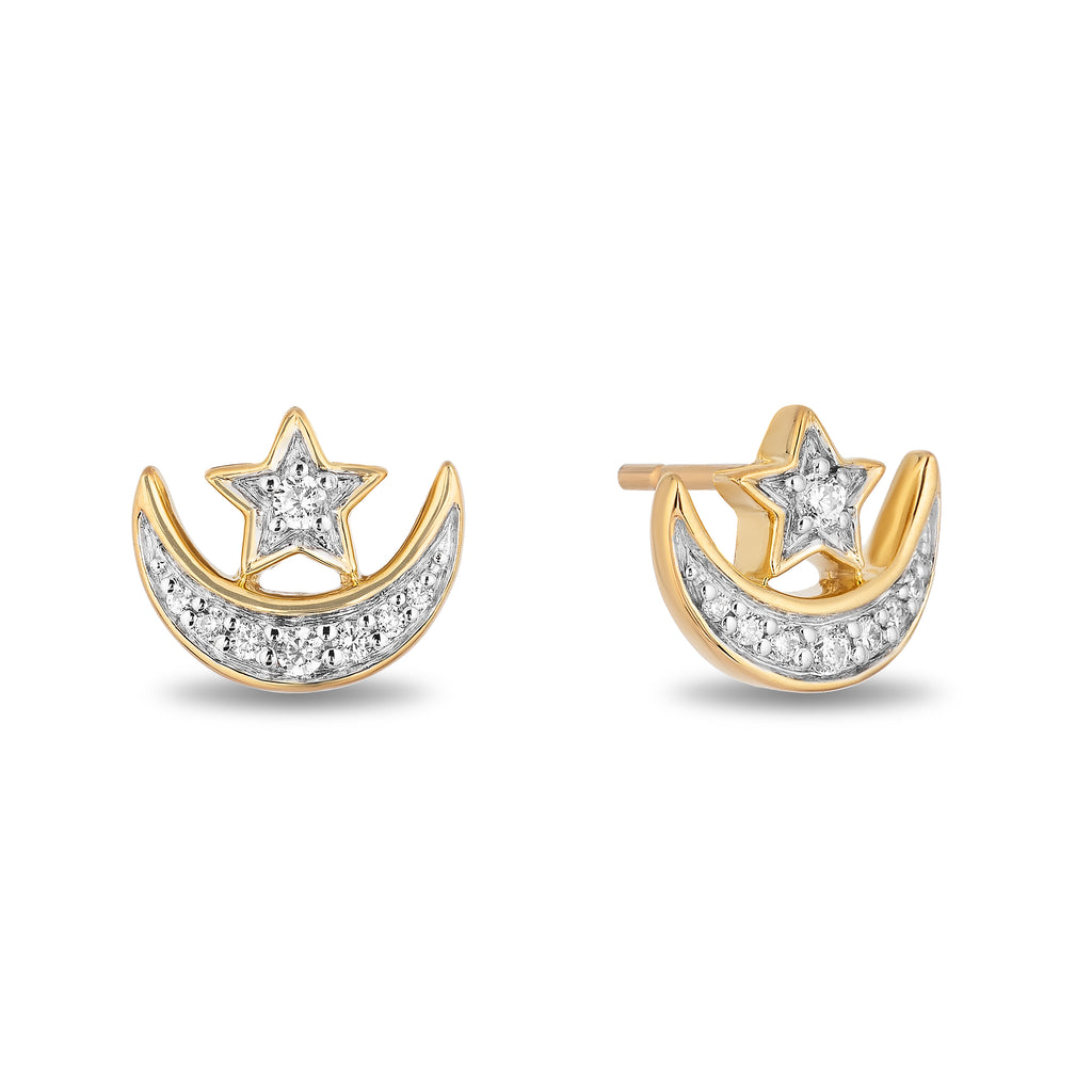 Jasmine Moon and Star Stud Earrings with 1/10 cttw Diamonds