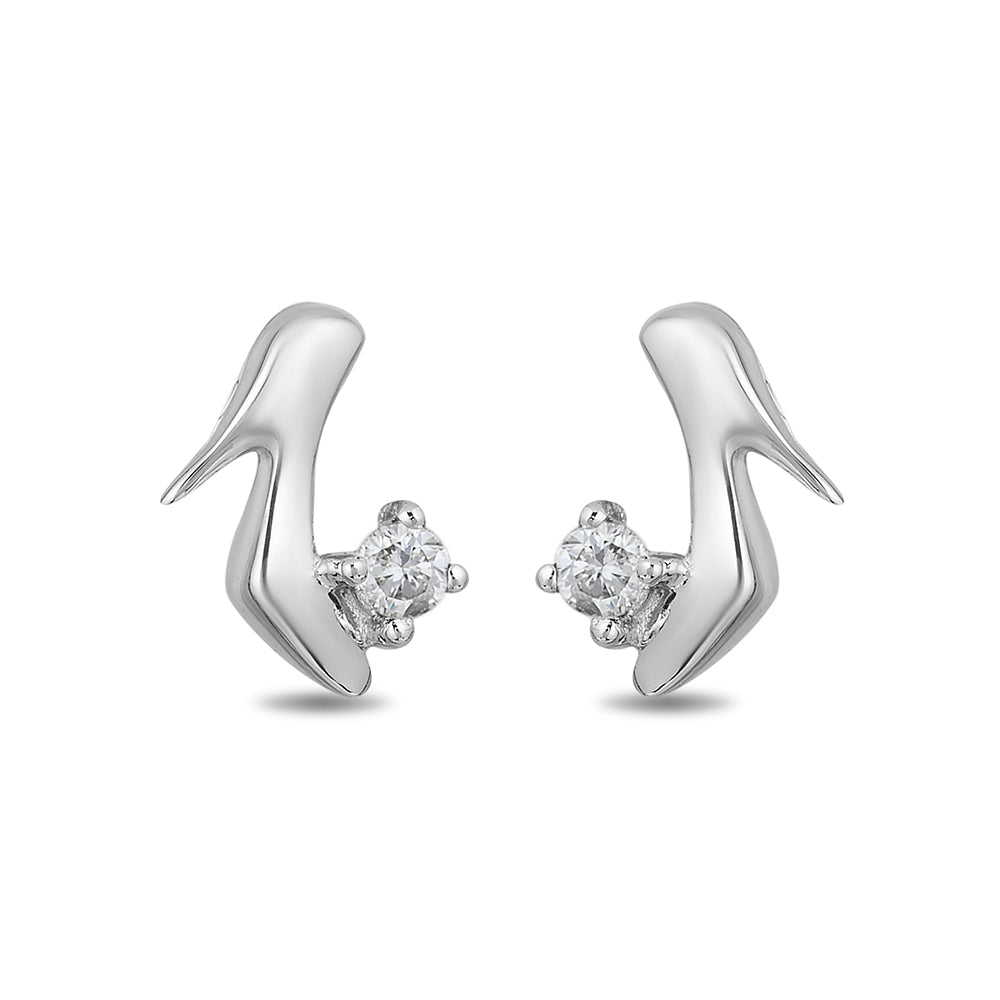 14K White Gold Cinderella Slipper Stud Earrings with Diamonds Irasva