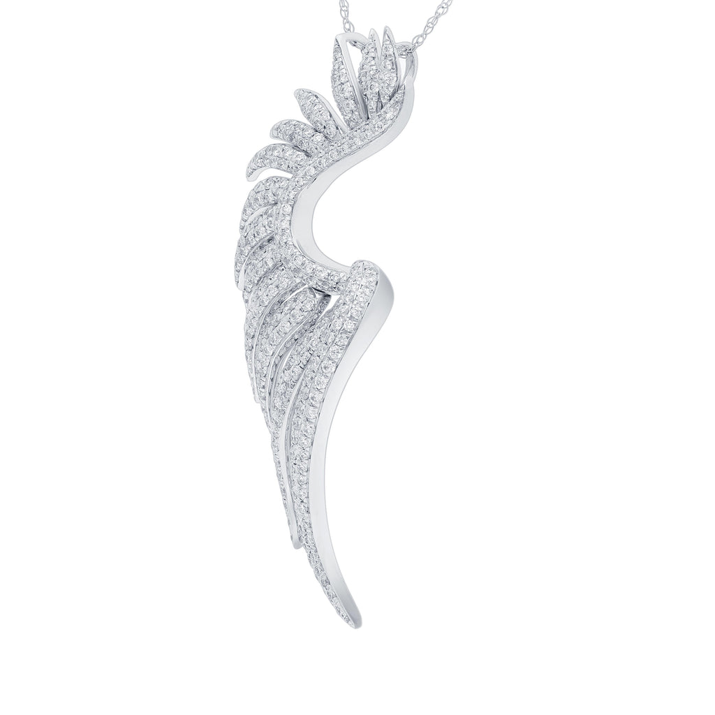 Black Diamond Horseshoe Angel Wings Pendant Necklace | HX Jewelry